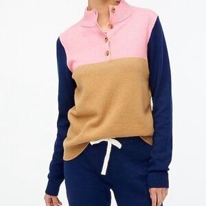 J.Crew Prep - Color-block - Button - Collared Sweater XS Pink Tan Navy - NWOT
